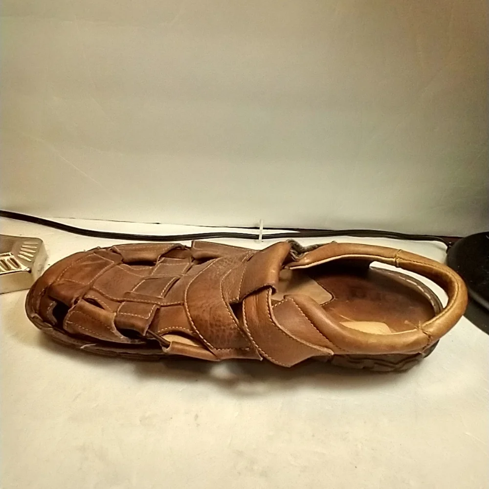 Born Cabot III Fisherman Brown Leather Closed Toe Casual Sandals Men's